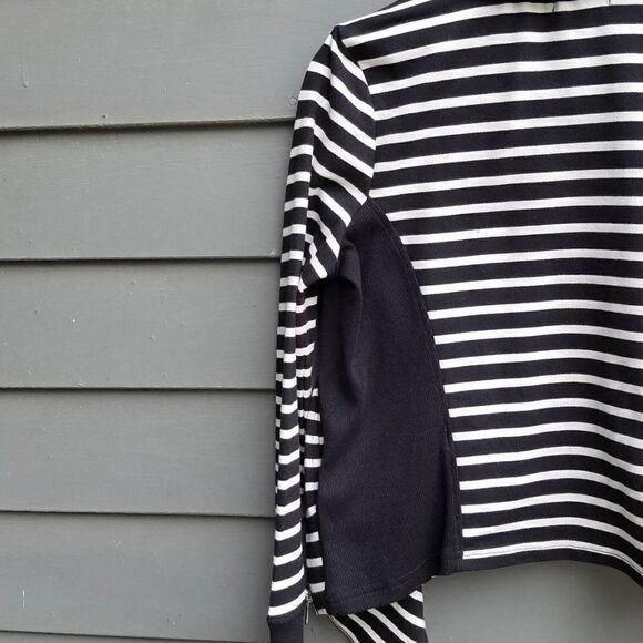 Caslon (Nordstrom) Black/White Striped Sweater/Sweatshirt/MOTO Jacket Size Small - Picture 12 of 13
